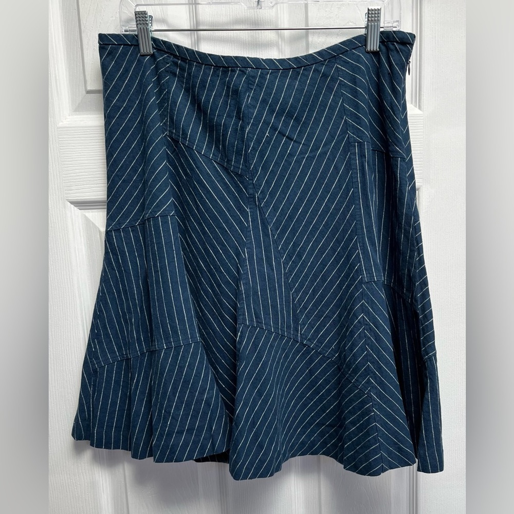 American Living Dark Blue and White Striped Linen Blend Knee-Length Skirt